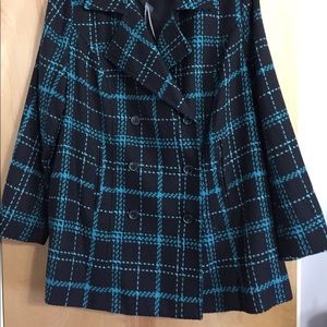 Lane Bryant Tweed Black and teal pin striped coat